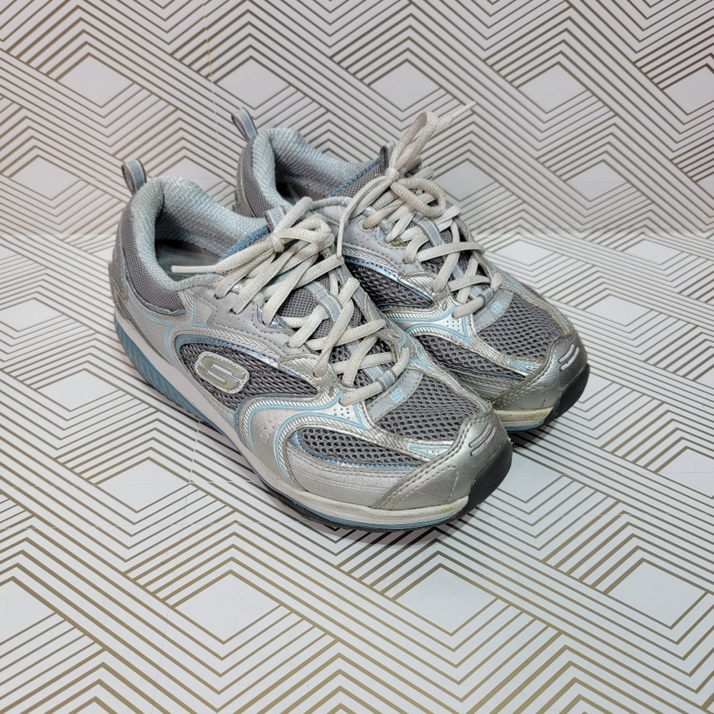 Skechers Shape Ups Shoes Women’s Size 7 Gray Blue Toning Walking Sneakers.